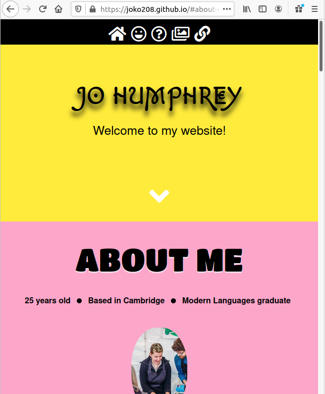 A screenshot of Jo's previous F&C application website.